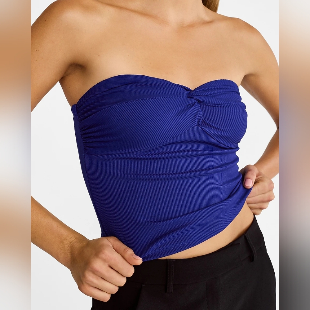 NWT Express Strapless Twist Front Ribbed Tube Top - Cobalt Blue